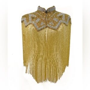 Gold and Silver Glass Beaded Fringe Cape